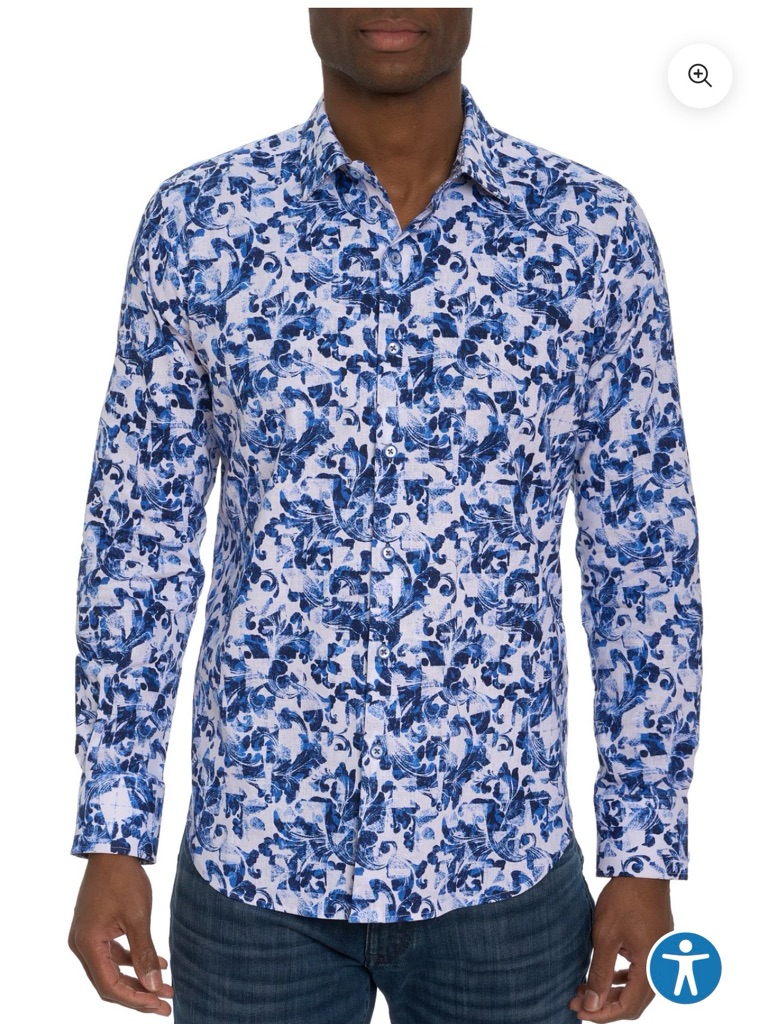 Robert Graham Hampshire Blue Floral Paisley Flip Cuff Button Down Shirt Sz M